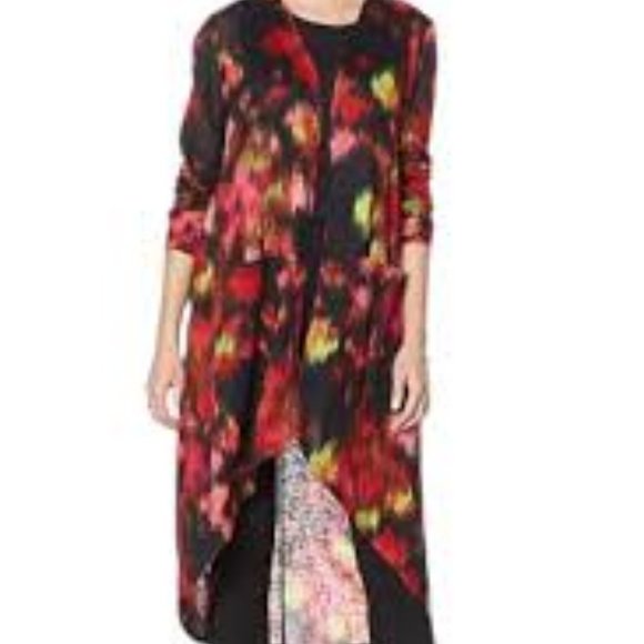 NWT G BY GIULIANA POINTELLE KNIT DUSTER LONG TOPPER BLACK FLORAL PXXS - Picture 1 of 9